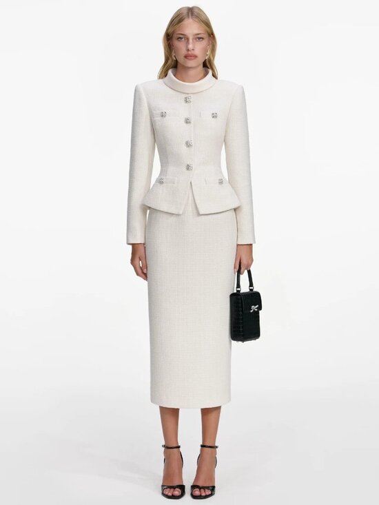 Self-Portrait Dresses & Skirts - Self Portrait Cream Boucle Tailored Midi Dress